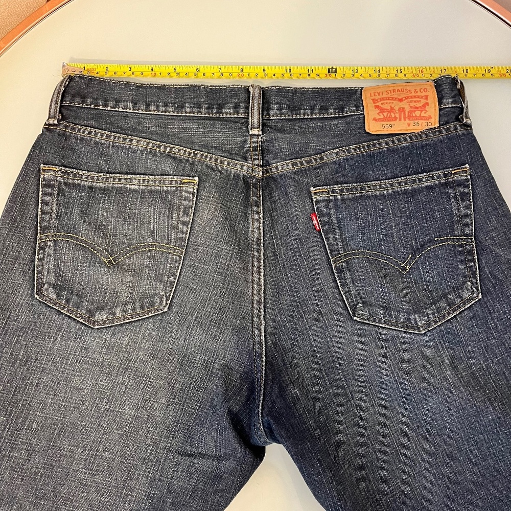Levi’s 559 Relaxed Fit Jeans Zipper Fly Red Tag 36x30 Act 35x29 Blue Dark Wash D